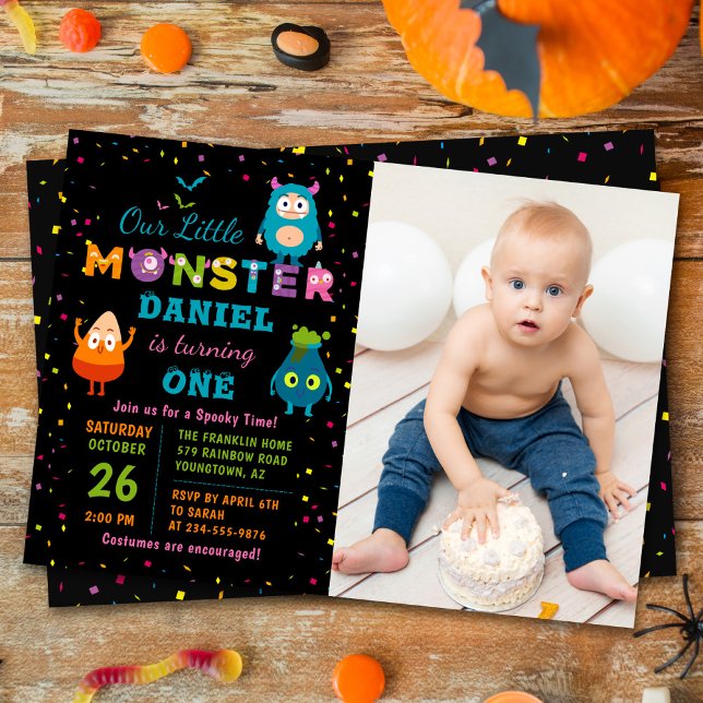 Little Monster Halloween Costume Birthday Photo Invitation (Creator Uploaded)