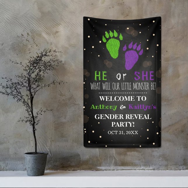 Little Monster Halloween Gender Reveal Party Banner (Creator Uploaded)