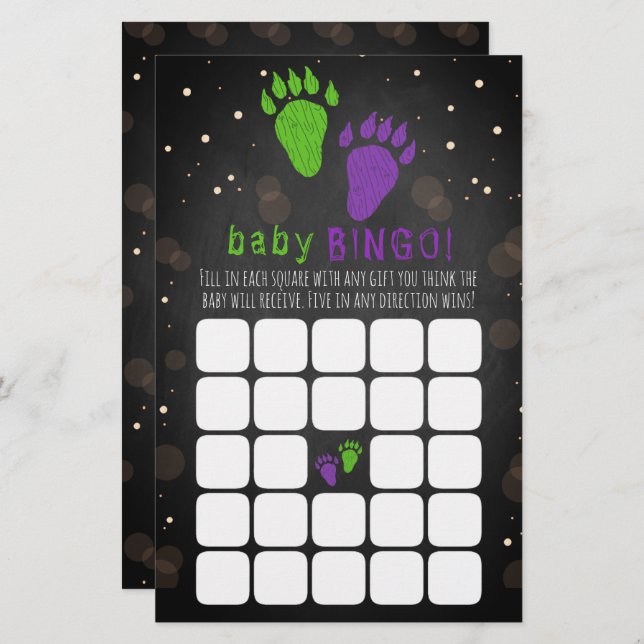 Little Monster Halloween Gender Reveal Party Bingo (Front/Back)