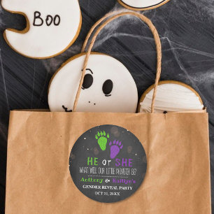 Little Monster Halloween Gender Reveal Party Classic Round Sticker