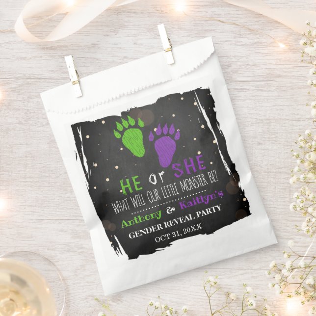 Little Monster Halloween Gender Reveal Party Favour Bag (Clipped)