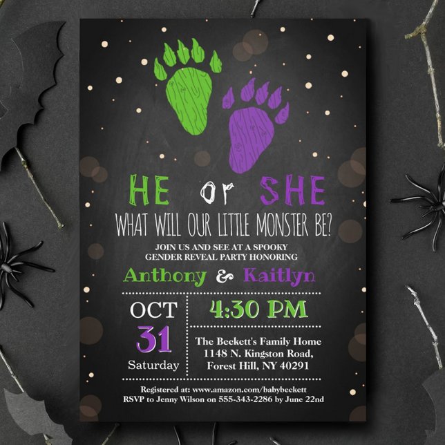 Little Monster Halloween Gender Reveal Party Invitation (Creator Uploaded)