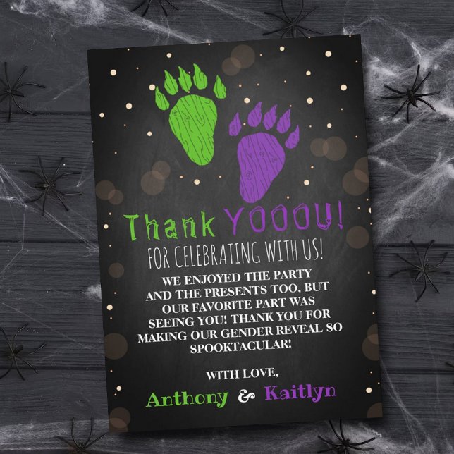 Little Monster Halloween Gender Reveal Party Thank You Card (Creator Uploaded)