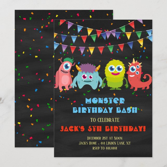 Little Monster Kids Birthday Party Invitation (Front/Back)