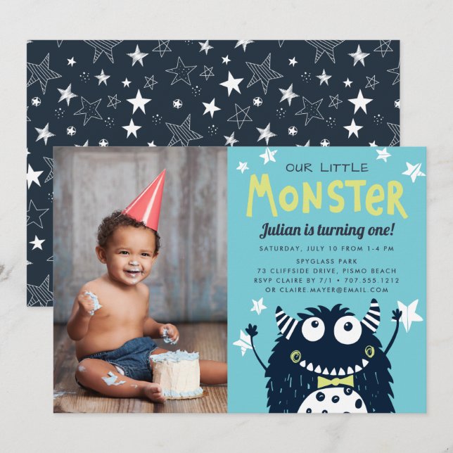 Little Monster Kids Birthday Party Photo Invitation (Front/Back)
