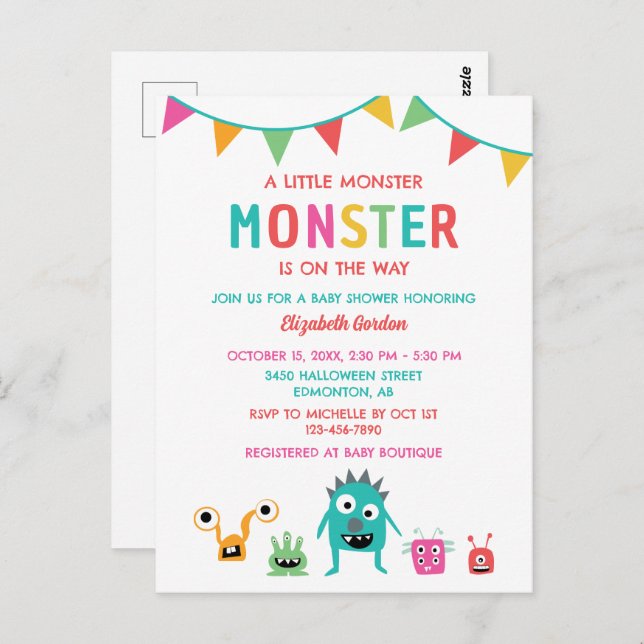 Little Monster on the way Baby Shower Halloween  Postcard (Front/Back)