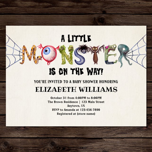 Little Monster On The Way Halloween Baby Shower Invitation (Front)