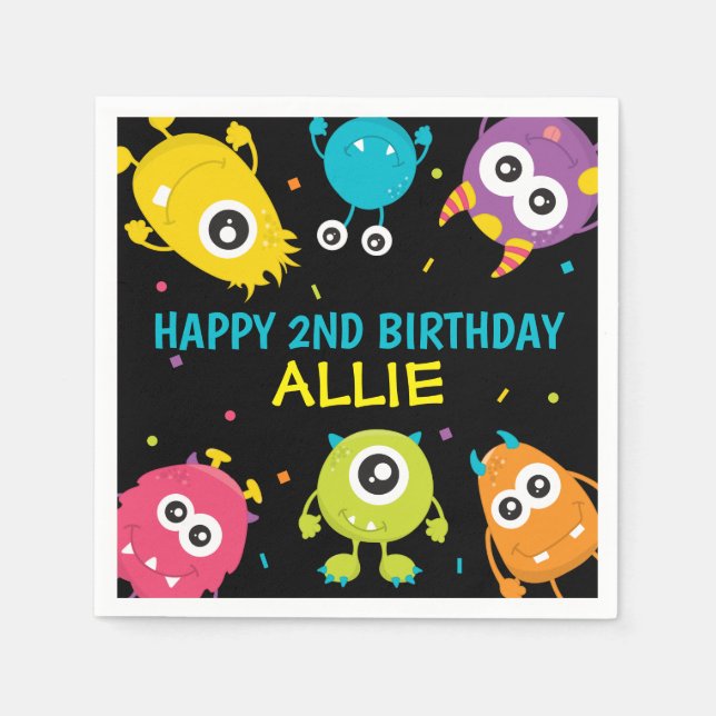 Little Monster Theme Birthday Party Napkins (Front)