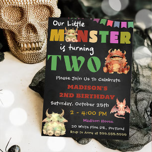  Little Monster Themed 2nd Birthday Party  Invitation