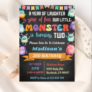  Little Monster Themed 2nd Birthday Party  Invitation