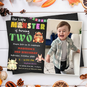  Little Monster Themed 2nd Birthday Party Photo  Invitation