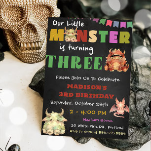  Little Monster Themed 3rd Birthday Party  Invitation