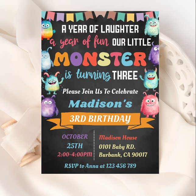 Little Monster Themed 3rd Birthday Party  Invitation (Creator Uploaded)