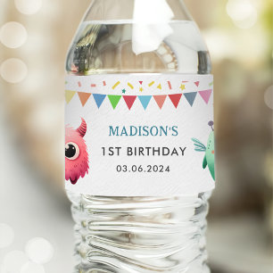 Little Monster Themed Birthday Party  Water Bottle Label