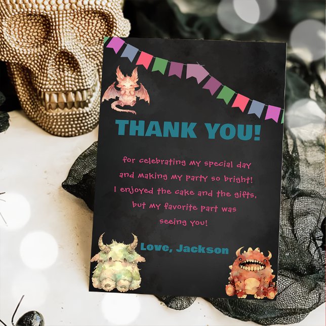 Little Monster Themed Birthday Thank You Card (Creator Uploaded)