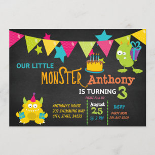 Little Monster Turning 3 Birthday Invitation