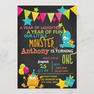 Little Monster Turning ONE Birthday Invitation