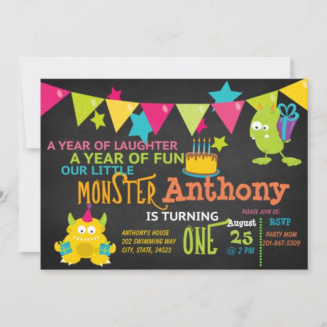 Little Monster Turning ONE Birthday Invitation (Front)