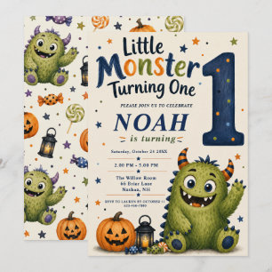 Little Monster Turning One Birthday Invitation