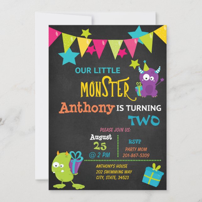 Little Monster Turning Two Birthday Invitation (Front)