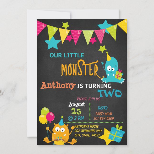 Little Monster Turning Two Birthday Invitation (Front)