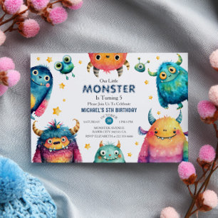Little Monster Watercolor Kids' Birthday Party  Invitation