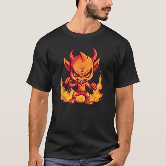 little Monster with Fire and Flames for Devil T-Shirt (Front)