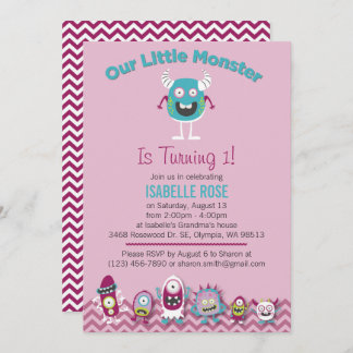 Little Monsters Girl Birthday Party Invitation