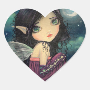 Little Moon Big-Eye Fairy Fantasy Art Heart Sticker