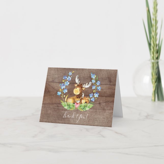 Little Moose Baby Shower Thank You Note Card (Front)
