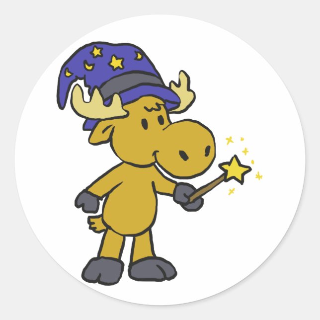 Little Moose Wizard doing magic | choose back colo Classic Round Sticker (Front)