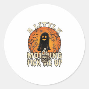 Little Morning Pick Me Up Halloween Ghost Skull Mu Classic Round Sticker