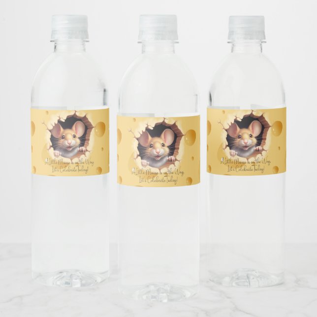 Little mouse in cheese Baby Shower Water Bottle Label (Bottles)