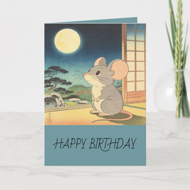 Little Mouse Moon Matsumoto Hoji Style Birthday Card (Front)