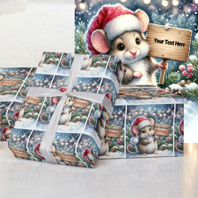 Little Mouse Personalise Name Girl's Christmas Wrapping Paper (Creator Uploaded)