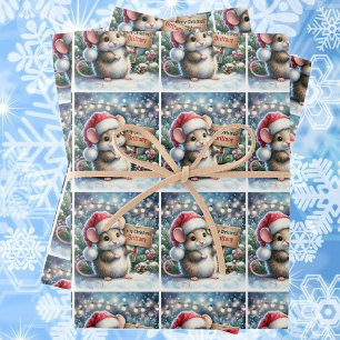 Little Mouse Personalise Name Girl's Christmas Wrapping Paper Sheet