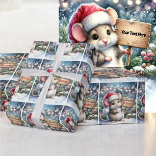 Little Mouse Personalize Name Girl's Christmas Wrapping Paper