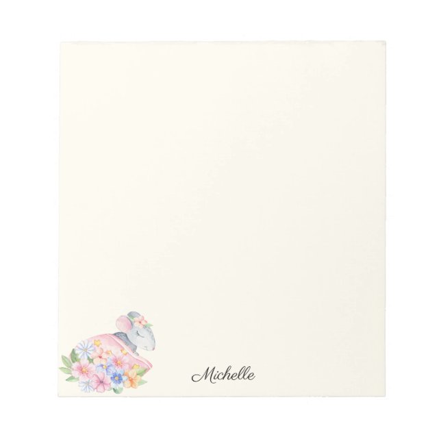 Little Mouse Sleeping Floral Notepad YOUR Name (Front)