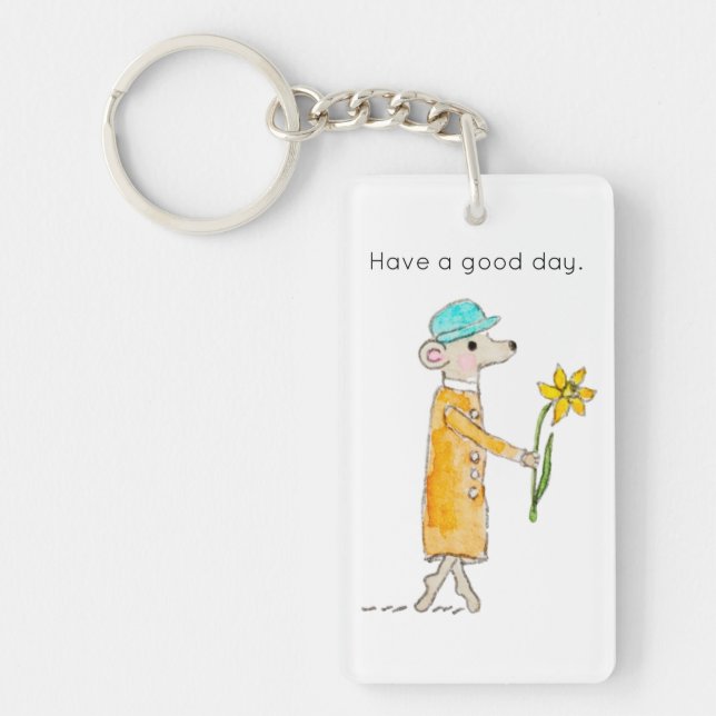Little Mouse With Daffodil Key Ring (Front)