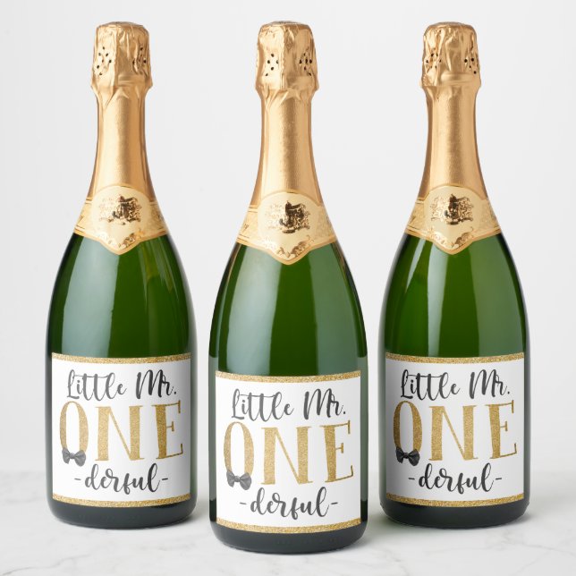 Little Mr. One Derful 1st Birthday Sparkling Wine Label (Bottles)