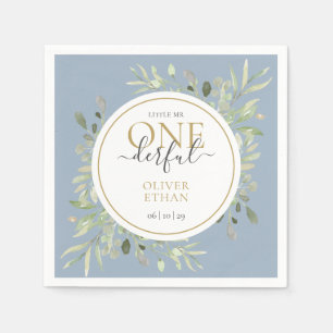 Little Mr ONEderful Elegant First Birthday Blue Napkin