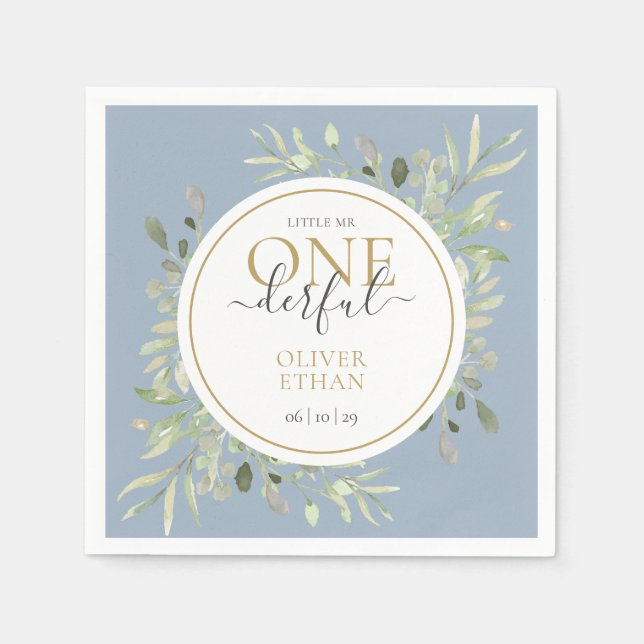 Little Mr ONEderful Elegant First Birthday Blue Napkin (Front)