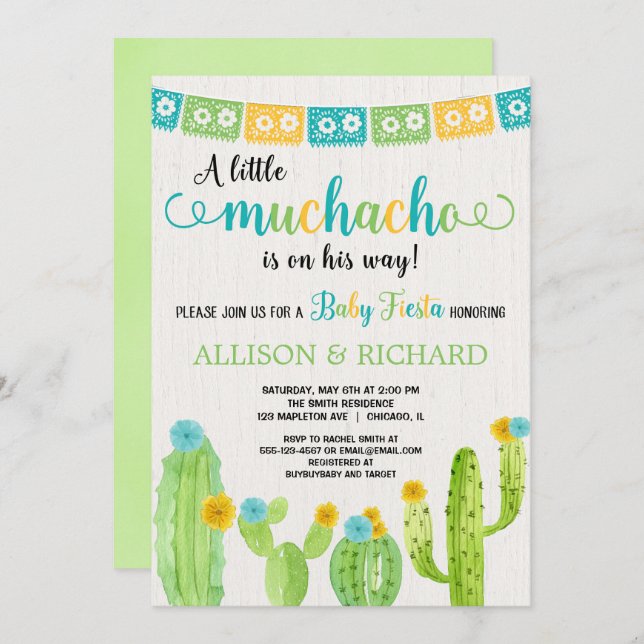 Little muchacho couples fiesta baby shower invitation (Front/Back)