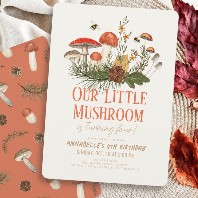 Little Mushroom Fall Autumn Kids Birthday Invitation (Creator Uploaded)