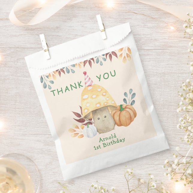 Little Mushroom first Birthday THANK YOU Favour Bag (Clipped)
