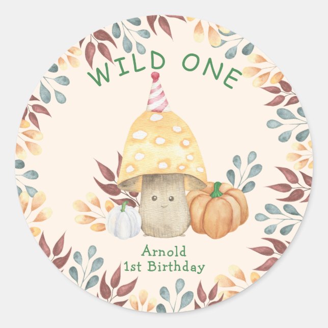 Little Mushroom first Birthday WILD ONE Classic Round Sticker (Front)