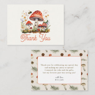 Little Mushroom Floral Bee Birthday Thank You Card