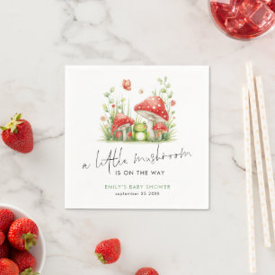 LIttle Mushroom is on Way Frog Name Baby Shower  Napkin