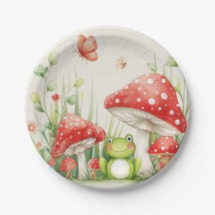 Little Mushroom Toadstool and Frog Baby Shower Paper Plate