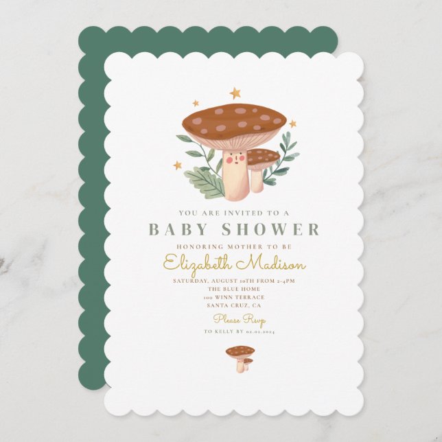 Little mushroom Watercolor Baby Shower Invitation (Front/Back)
